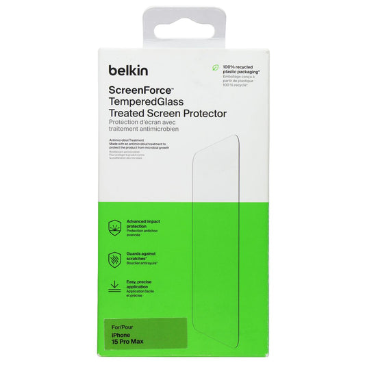 Belkin ScreenForce Tempered Glass Screen Protector for Apple iPhone 15 Pro Max Cell Phone - Screen Protectors Belkin - Simple Cell Bulk Wholesale Pricing - USA Seller
