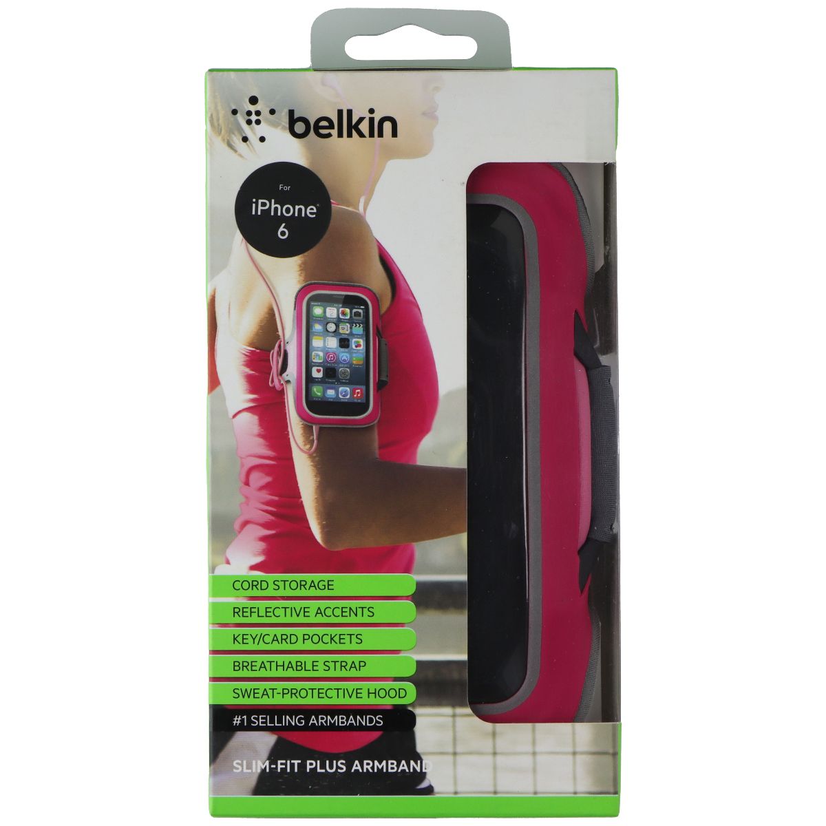 Belkin Slim-Fit Plus Armband for Apple iPhone 6 - Fuchsia Cell Phone - Armbands Belkin - Simple Cell Bulk Wholesale Pricing - USA Seller