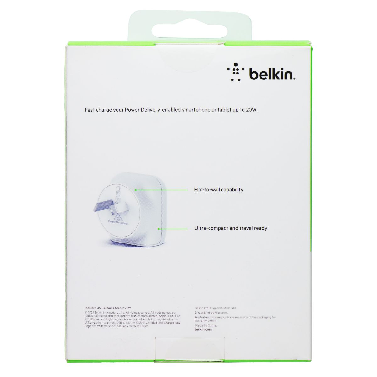 Belkin 20W USB-C Wall Charger - White (Australian Plug) WCA003AUWH Cell Phone - Chargers & Cradles Belkin - Simple Cell Bulk Wholesale Pricing - USA Seller