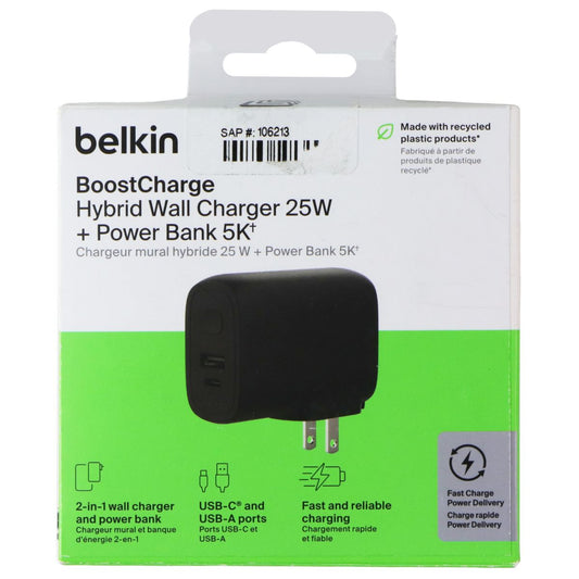 Belkin BoostCharge Hybrid 2-in-1 Wall Charger (25W) + Power Bank (5K) - Black Cell Phone - Chargers & Cradles Belkin - Simple Cell Bulk Wholesale Pricing - USA Seller