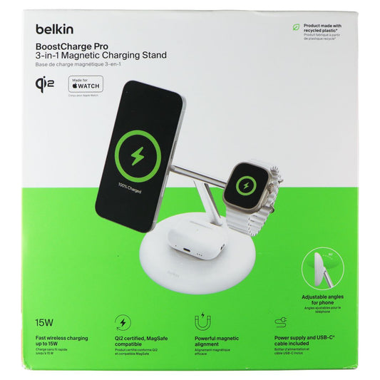 Belkin BoostCharge Pro 3-in-1 Magnetic Charging Stand (Qi2 and MagSafe) - White