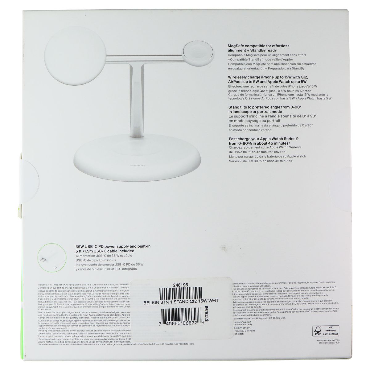 Belkin BoostCharge Pro 3-in-1 Magnetic Charging Stand - White