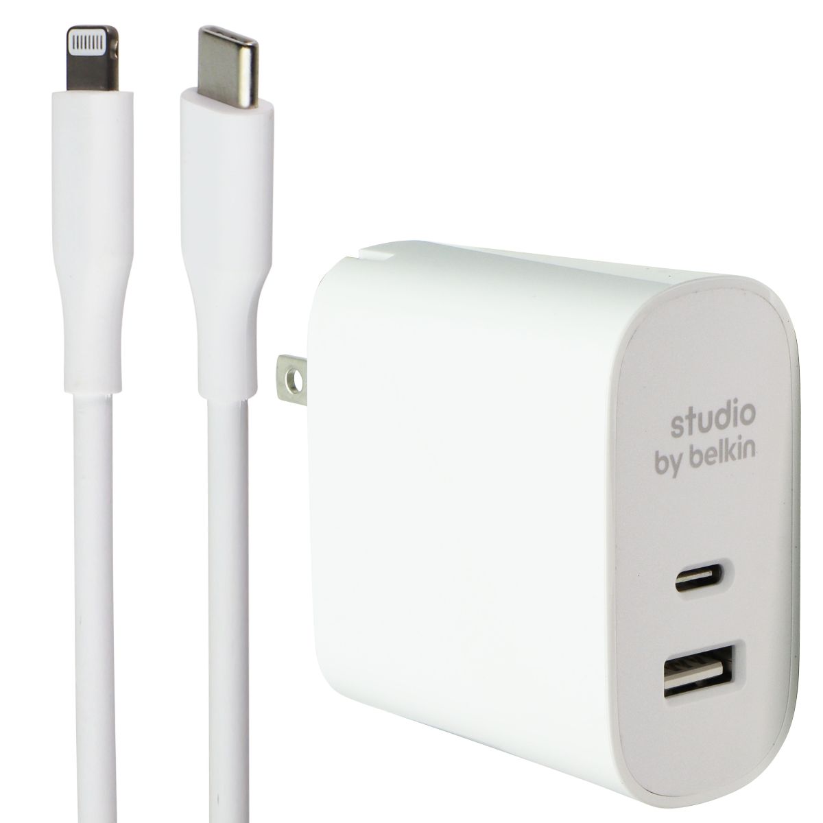 Belkin Studio 2-Port Home Charger + USB-C Cable for iPhone/iPad/iPod - White Cell Phone - Chargers & Cradles Belkin - Simple Cell Bulk Wholesale Pricing - USA Seller