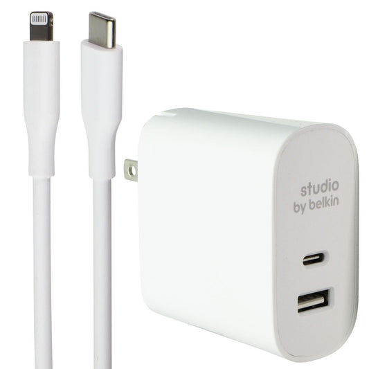 Belkin Studio 2-Port Home Charger + USB-C Cable for iPhone/iPad/iPod - White Cell Phone - Chargers & Cradles Belkin - Simple Cell Bulk Wholesale Pricing - USA Seller
