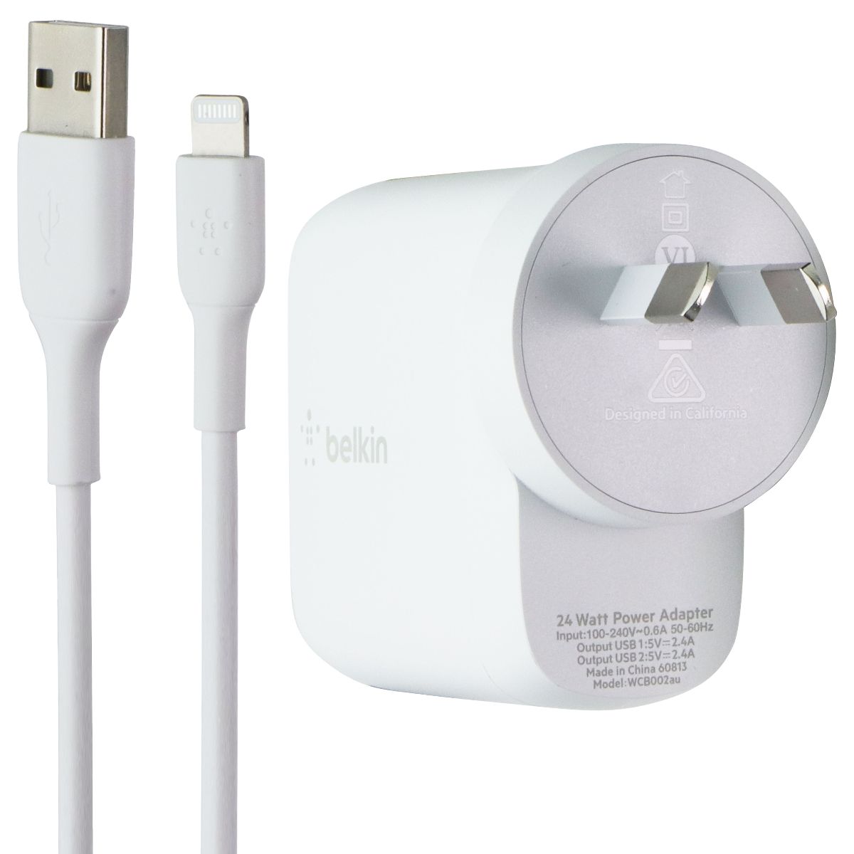 Belkin 24W Dual USB-A Wall Charger & USB-A to Lightning 8-Pin Cable - White *AU* Cell Phone - Cables & Adapters Belkin - Simple Cell Bulk Wholesale Pricing - USA Seller