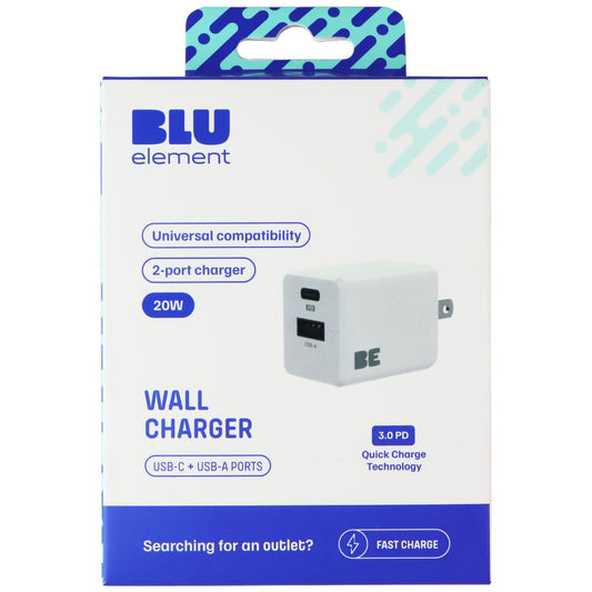 Blu Element 20W 2-Port (USB-C + USB-A) Wall Charger - White Cell Phone - Chargers & Cradles Blu Element - Simple Cell Bulk Wholesale Pricing - USA Seller