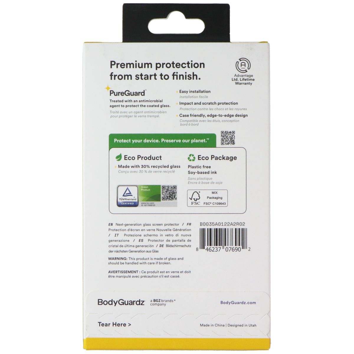 BodyGuardz Pure 3 Tempered Glass Screen Protector for Apple iPhone 14 Pro