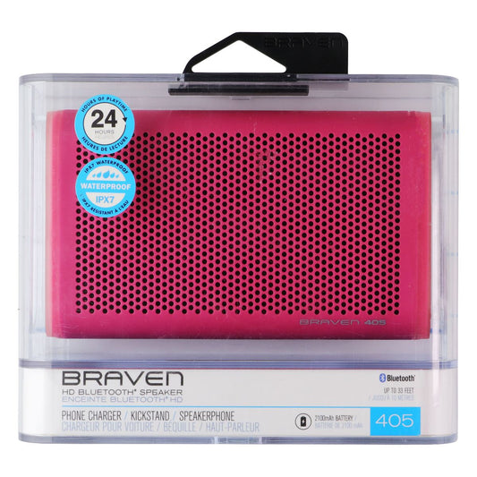 Braven 405 Waterproof Portable BT Speaker w/ Power bank 2100 mAh - Raspberry