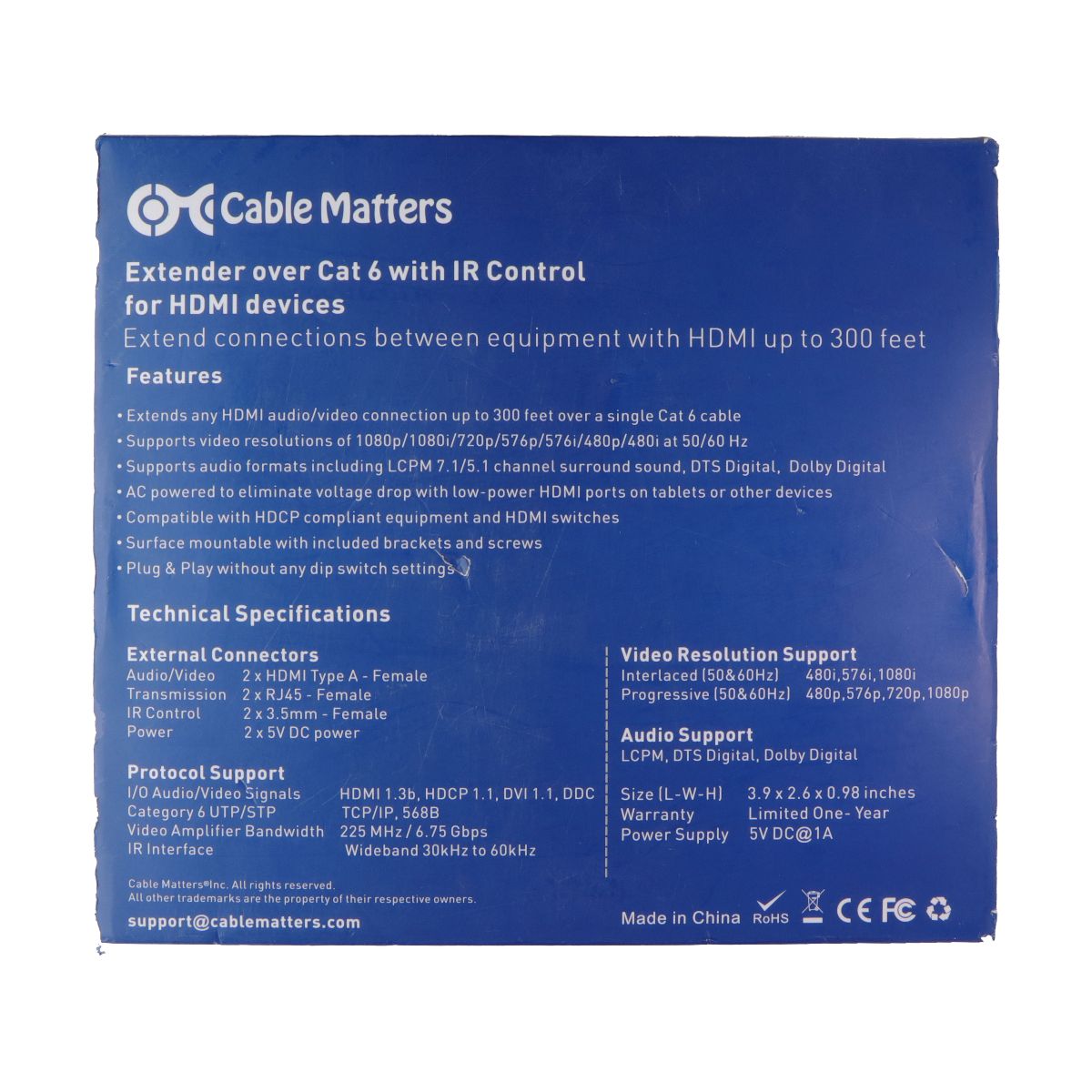 Cable Matters 103002 Extender Set Over CAT6 with IR Control for HDMI Devices Networking - Boosters, Extenders & Antennas Cable Matters - Simple Cell Bulk Wholesale Pricing - USA Seller