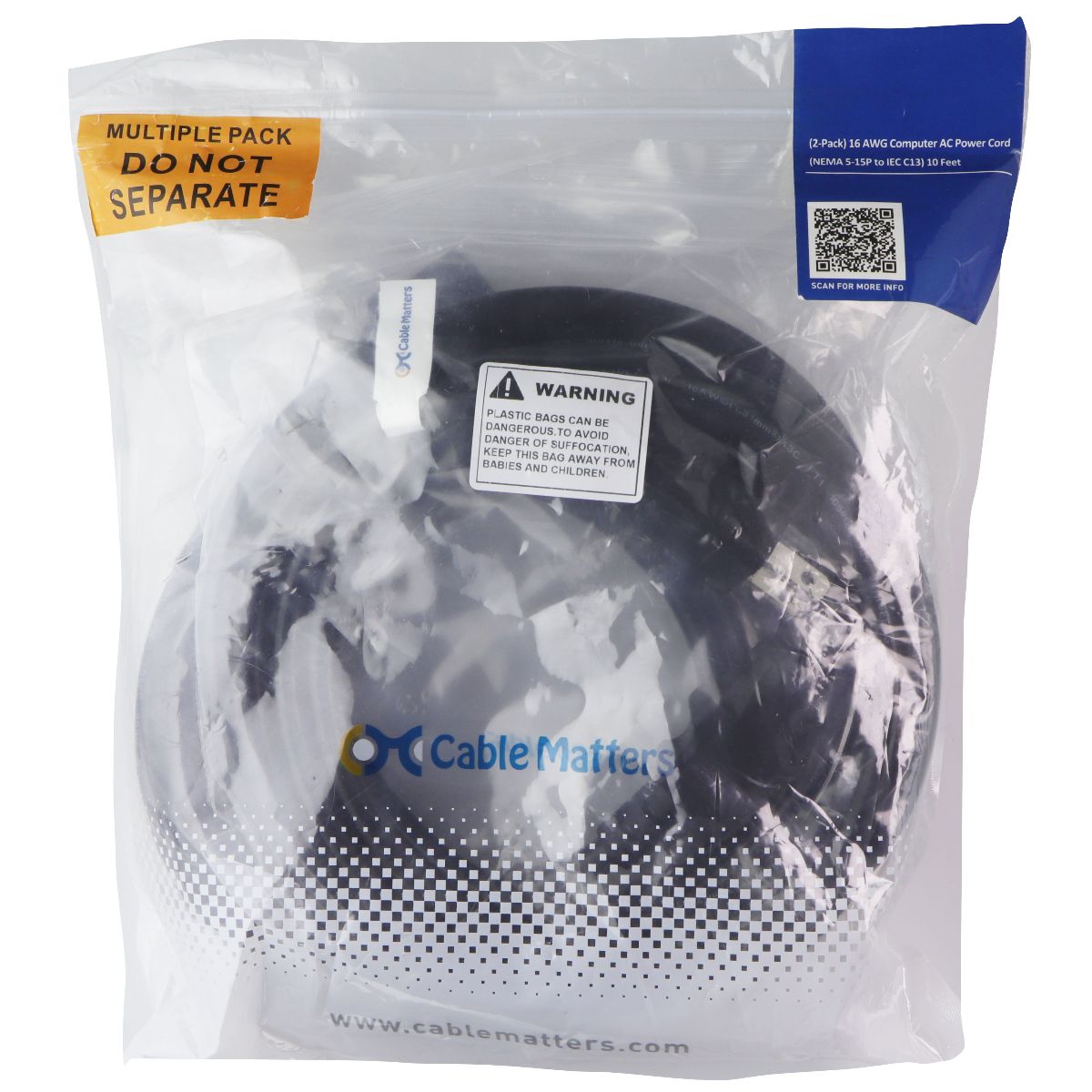 Cable Matters AWG Computer AC Power Cord - NEMA 5-15P to IEC C13 - 10 Feet (2Pk) Computer/Network - Power Cables & Connectors Cable Matters - Simple Cell Bulk Wholesale Pricing - USA Seller