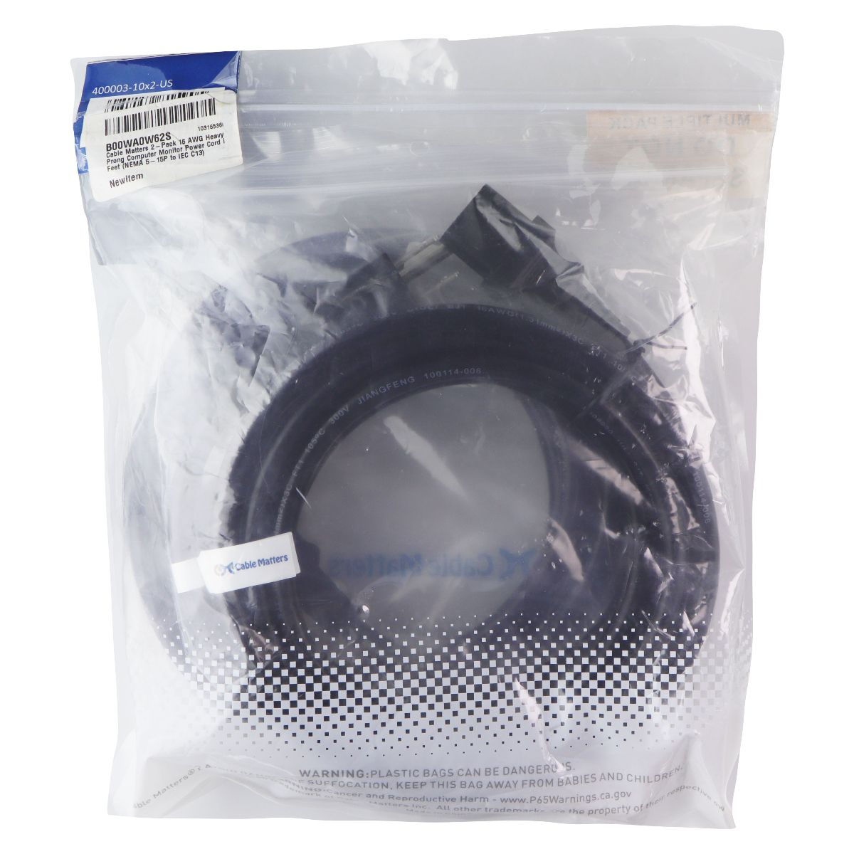 Cable Matters AWG Computer AC Power Cord - NEMA 5-15P to IEC C13 - 10 Feet (2Pk) Computer/Network - Power Cables & Connectors Cable Matters - Simple Cell Bulk Wholesale Pricing - USA Seller