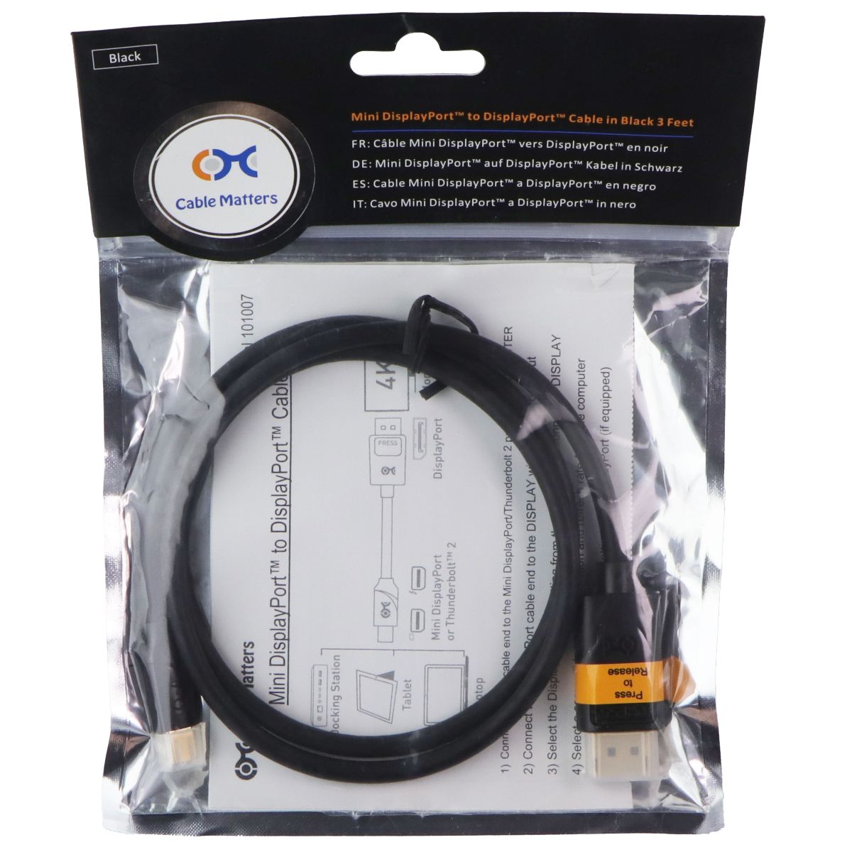 Cable Matters 3 Foot Mini DisplayPort to DisplayPort Cable (4K @ 60Hz) - Black Computer/Network - Monitor/AV Cables & Adapters Cable Matters - Simple Cell Bulk Wholesale Pricing - USA Seller
