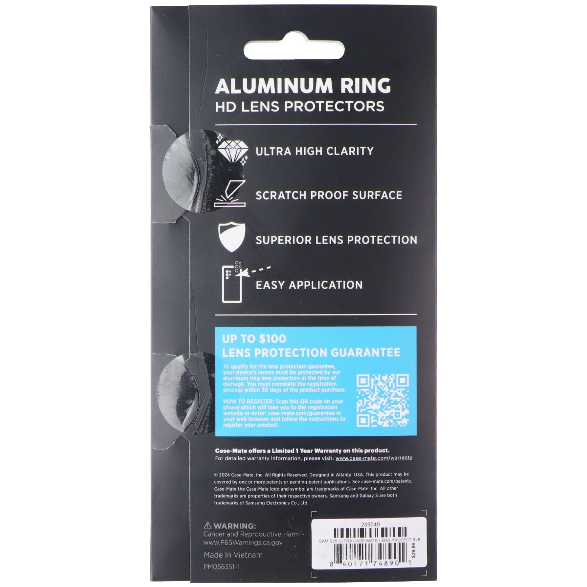 Case-Mate Aluminum Ring HD Lens Protectors for Samsung Galaxy S25 Ultra - Black Cell Phone - Screen Protectors Case-Mate - Simple Cell Bulk Wholesale Pricing - USA Seller