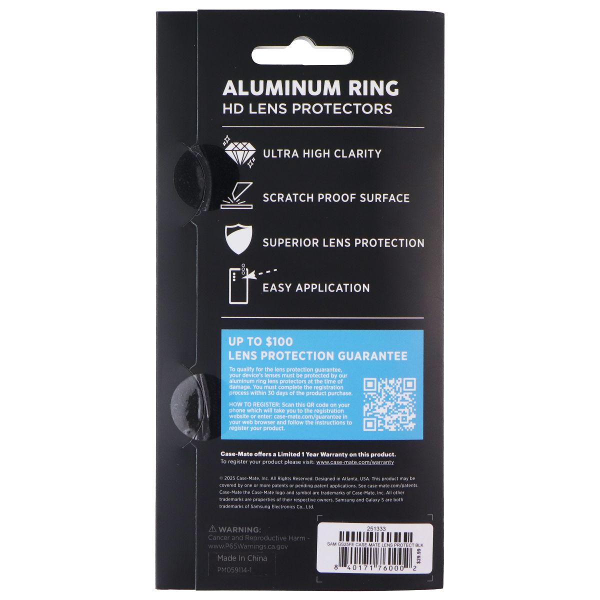 Case-Mate Aluminum Ring HD Lens Protectors for Samsung Galaxy S25 FE Cell Phone - Screen Protectors Case-Mate - Simple Cell Bulk Wholesale Pricing - USA Seller