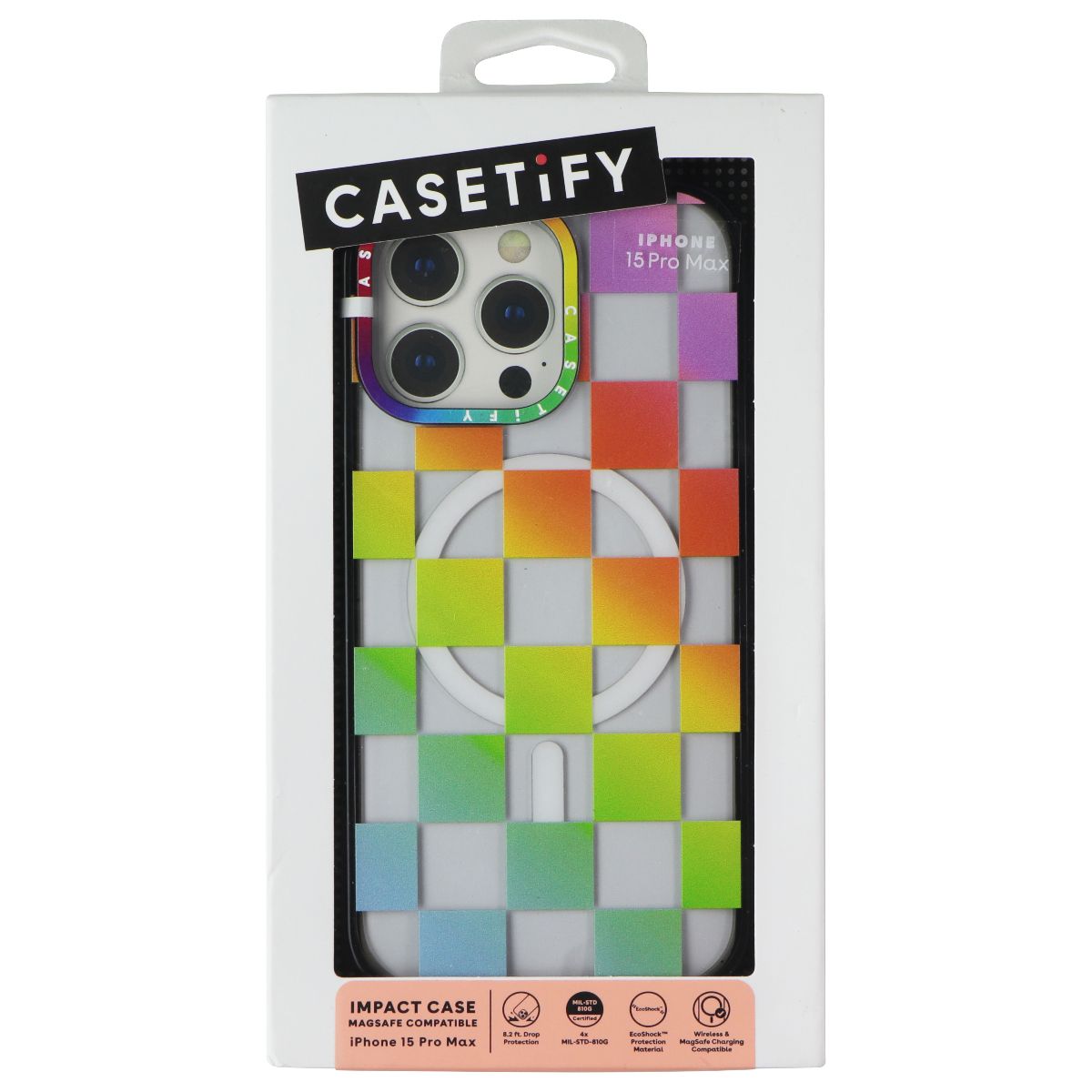 Casetify Impact Case for MagSafe for iPhone 15 Pro Max - Rainbow Check Mate Cell Phone - Cases, Covers & Skins Casetify - Simple Cell Bulk Wholesale Pricing - USA Seller