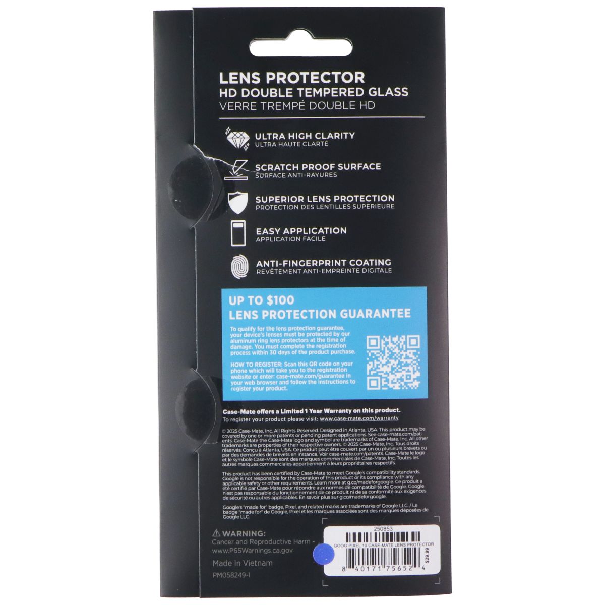 Case-Mate Double Tempered Glass Lens Protector for Google Pixel 10 Cell Phone - Screen Protectors Case-Mate - Simple Cell Bulk Wholesale Pricing - USA Seller