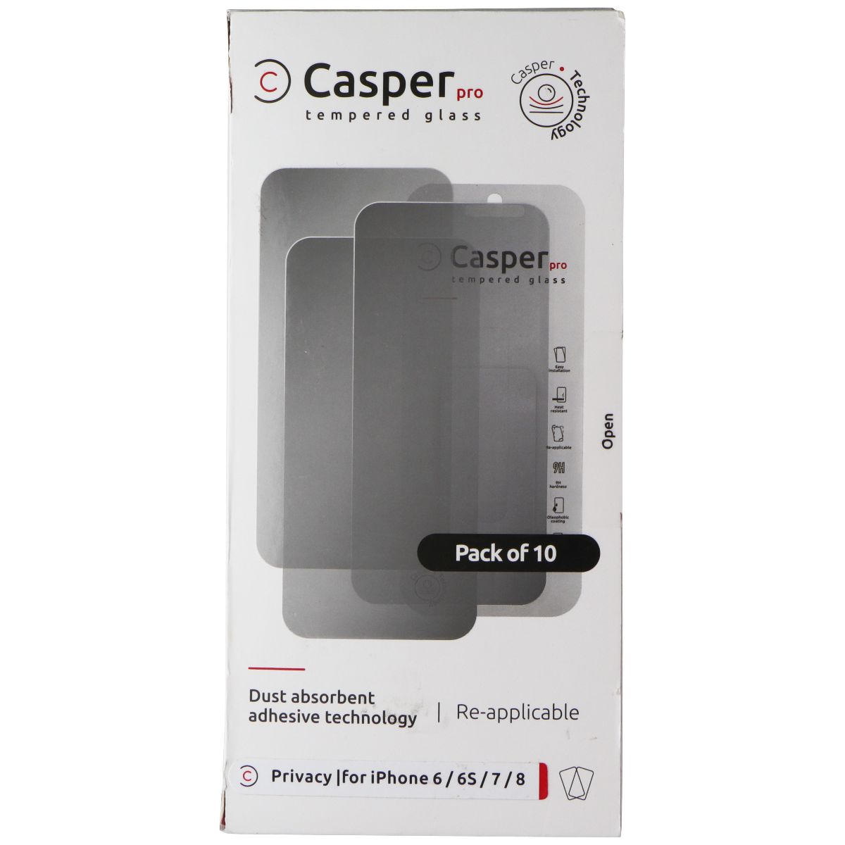 Casper Pro Tempered Glass (10 Pack) for Apple iPhone 6 / 6S / 7 / 8 Cell Phone - Screen Protectors Casper    - Simple Cell Bulk Wholesale Pricing - USA Seller