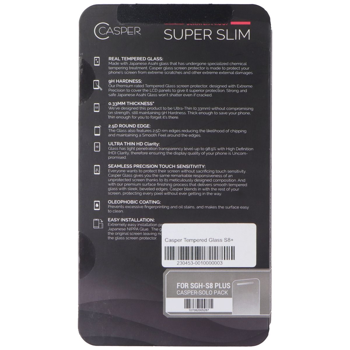 Casper Ultra Slim 9H Tempered Glass for Samsung Galaxy S8+ (Plus) Cell Phone - Screen Protectors Casper - Simple Cell Bulk Wholesale Pricing - USA Seller