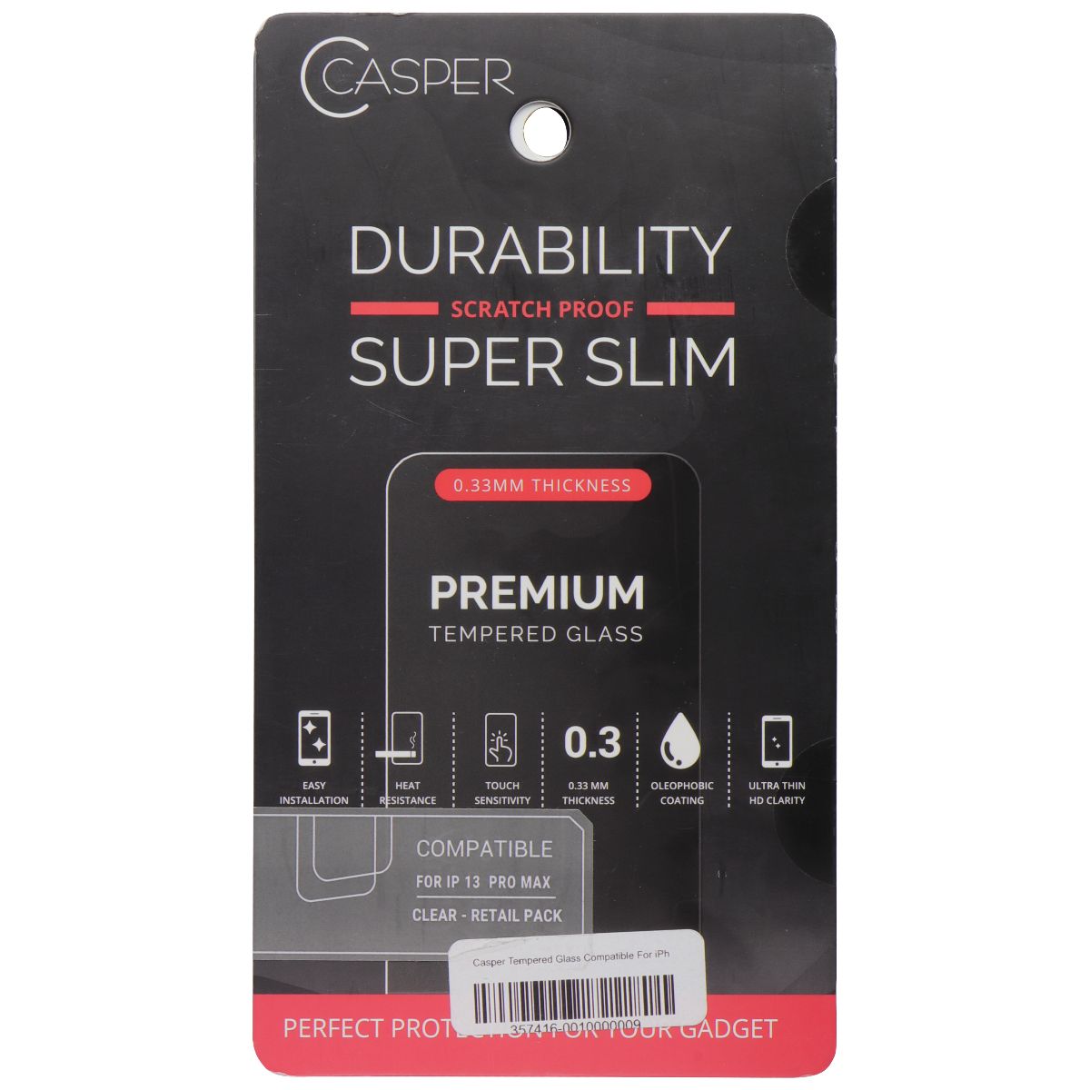 Casper Super Slim Scratch Proof Tempered Glass for Apple iPhone 13 Pro Max Cell Phone - Screen Protectors Casper - Simple Cell Bulk Wholesale Pricing - USA Seller