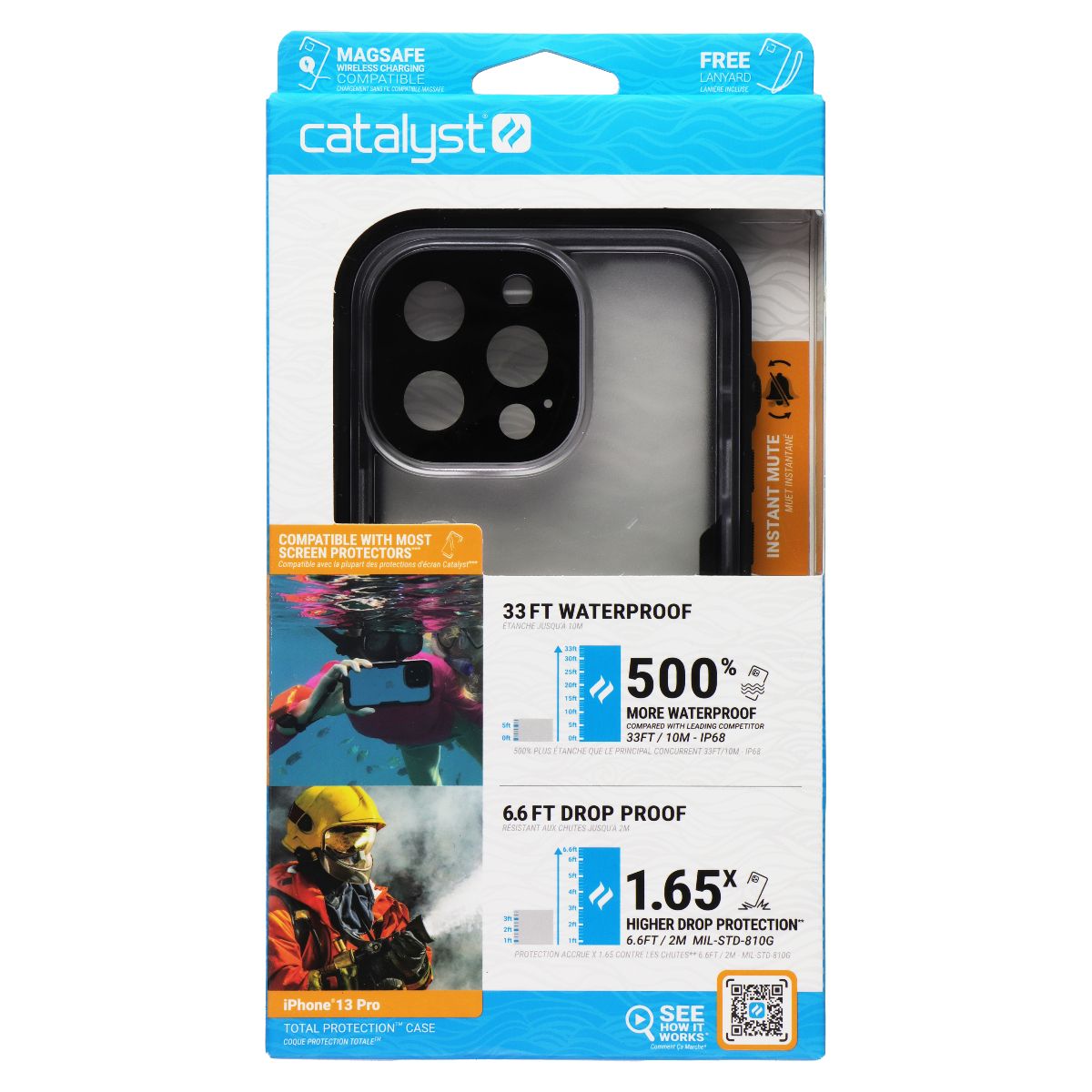 Catalyst Total Protection Waterproof Case for iPhone 13 Pro - Black Cell Phone - Cases, Covers & Skins Catalyst - Simple Cell Bulk Wholesale Pricing - USA Seller