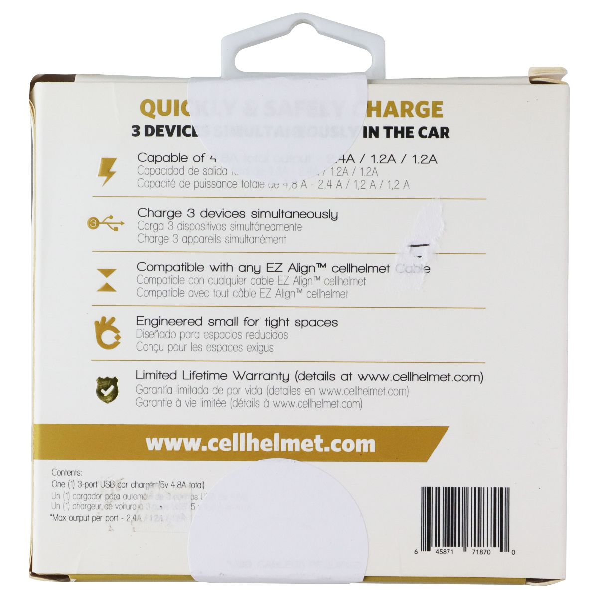 CellHelmet 3-Port USB 5V/4.8A Car Charger - White Cell Phone - Chargers & Cradles CellHelmet - Simple Cell Bulk Wholesale Pricing - USA Seller