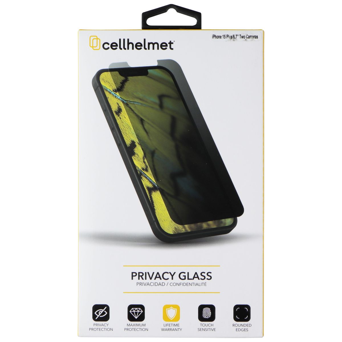 CellHelmet Privacy Glass Tempered Glass for Apple iPhone 15 Plus Cell Phone - Screen Protectors CellHelmet - Simple Cell Bulk Wholesale Pricing - USA Seller