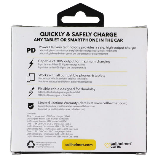 CellHelmet 30W PD Car Charger + 3 Foot Round USB-C to C Cable Cell Phone - Chargers & Cradles CellHelmet - Simple Cell Bulk Wholesale Pricing - USA Seller