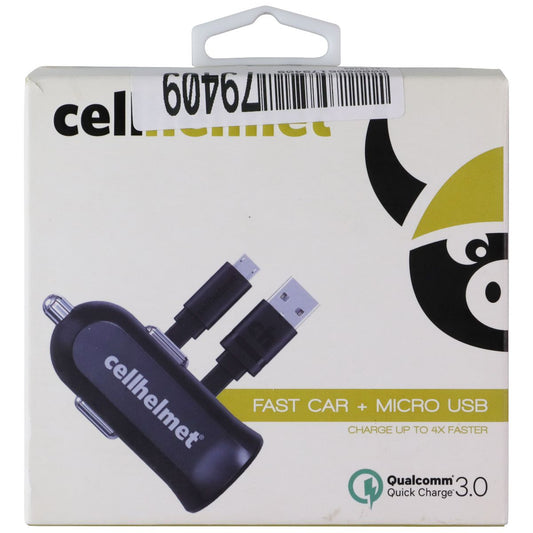 CellHelmet Single Port USB Fast Car Charger with Micro-USB Cable - Black Cell Phone - Chargers & Cradles CellHelmet - Simple Cell Bulk Wholesale Pricing - USA Seller