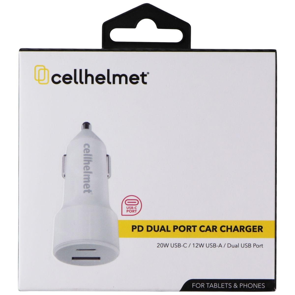 Cellhelmet PD Dual Port (20W USB-C / 12W USB-A)  Car Charger -White