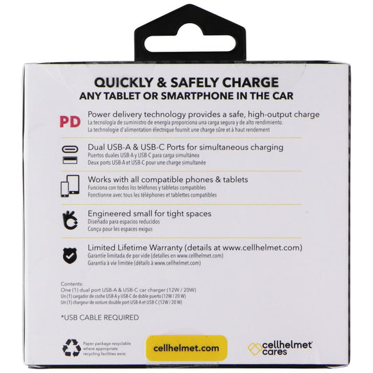 Cellhelmet PD Dual Port (20W USB-C / 12W USB-A) Car Charger -White Parts & Accessories - Chargers & Cradles CellHelmet - Simple Cell Bulk Wholesale Pricing - USA Seller