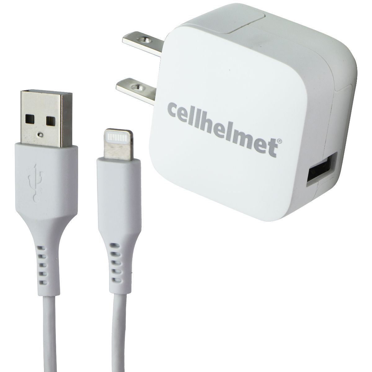 CellHelmet Wall Charger (2.4A / 12W) and USB-A to 8-Pin Lightning (3-Ft) - White Cell Phone - Cables & Adapters CellHelmet - Simple Cell Bulk Wholesale Pricing - USA Seller