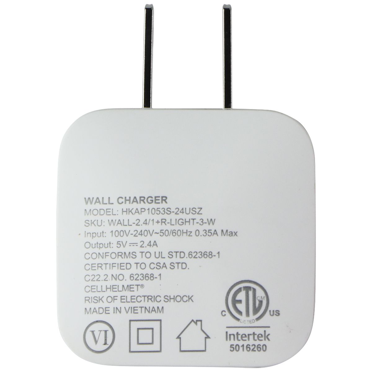 CellHelmet Wall Charger (2.4A / 12W) and USB-A to 8-Pin Lightning (3-Ft) - White Cell Phone - Cables & Adapters CellHelmet - Simple Cell Bulk Wholesale Pricing - USA Seller