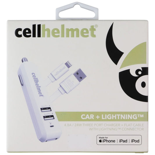 CellHelmet 3 Port USB 5V/4.8A Car Charger with 8-Pin Cable - White Cell Phone - Chargers & Cradles CellHelmet - Simple Cell Bulk Wholesale Pricing - USA Seller
