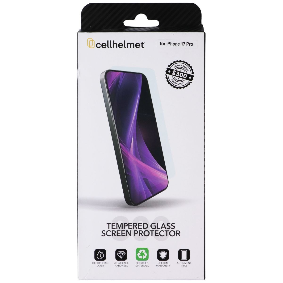 CellHelmet Tempered Glass Screen Protector w/Align Tray for Apple iPhone 17 Pro