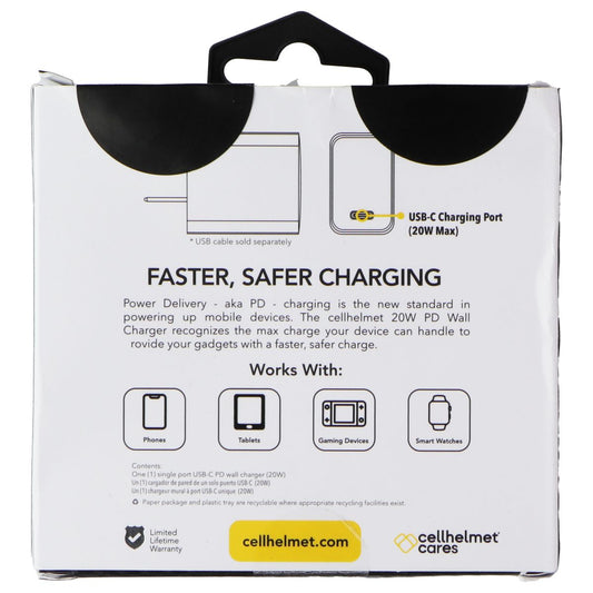 CellHelmet (20W) PD Wall Charger with USB-C Port - White Cell Phone - Chargers & Cradles CellHelmet    - Simple Cell Bulk Wholesale Pricing - USA Seller