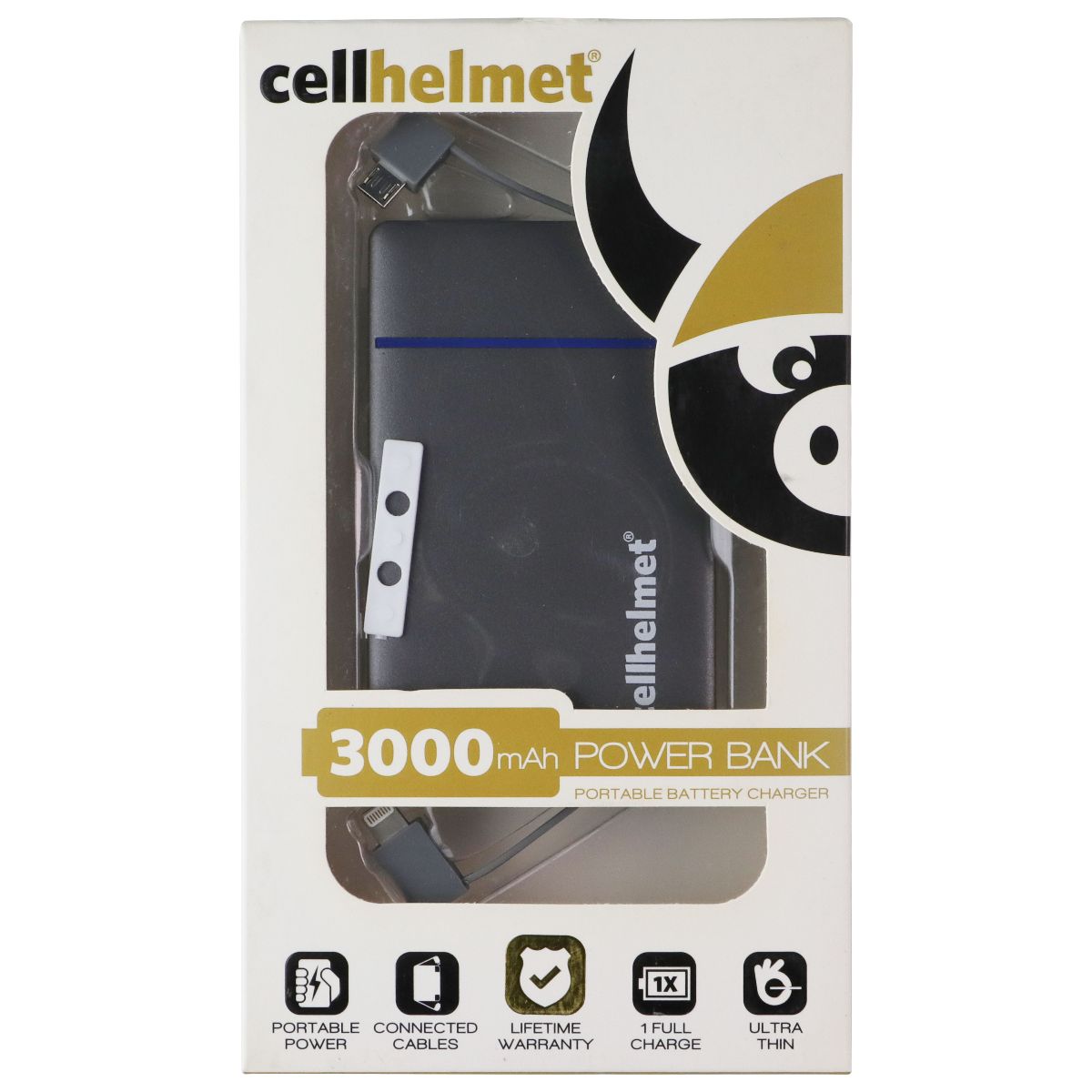 CellHelmet 3,000mAh Power Bank with Micro-USB and Lightning 8-Pin Ports - Gray