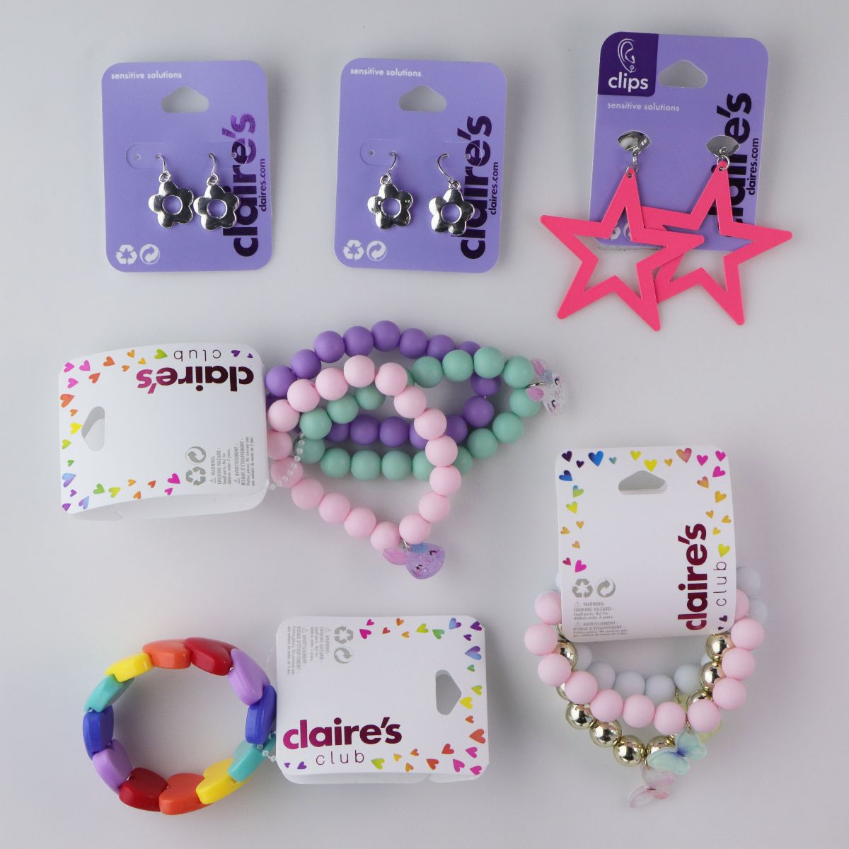 Claire's Club Bracelet / Earring Bundle (3 Sets of Bracelets/3 Sets of Earrings) Fashion Jewelry - Bracelets & Charms Claire's Club - Simple Cell Bulk Wholesale Pricing - USA Seller