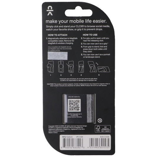 CLCKR Magnetic Stand and Grip for MagSafe Smartphones - Mag Black/Clear