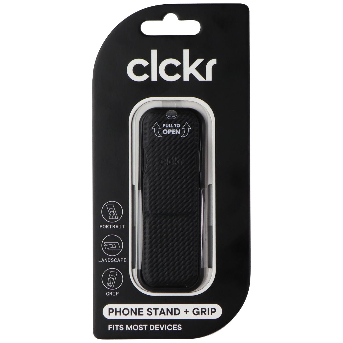 CLCKR Universal Cell Phone Stand + Grip - Carbon Fibre (Black) Cell Phone - Mounts & Holders Clckr    - Simple Cell Bulk Wholesale Pricing - USA Seller