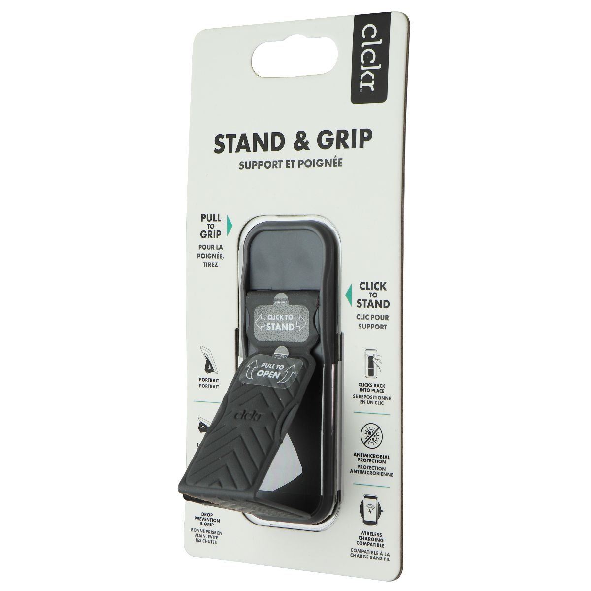 CLCKR Stand & Grip Universal Adhesive Kickstand Grip for Smartphones - Gray Cell Phone - Mounts & Holders Clckr - Simple Cell Bulk Wholesale Pricing - USA Seller