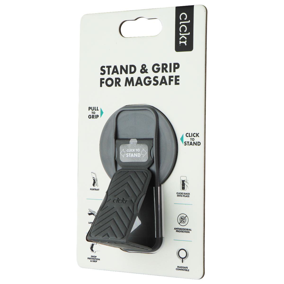 CLCKR Stand & Grip for MagSafe on Compatible iPhones - Gray Cell Phone - Mounts & Holders Clckr - Simple Cell Bulk Wholesale Pricing - USA Seller