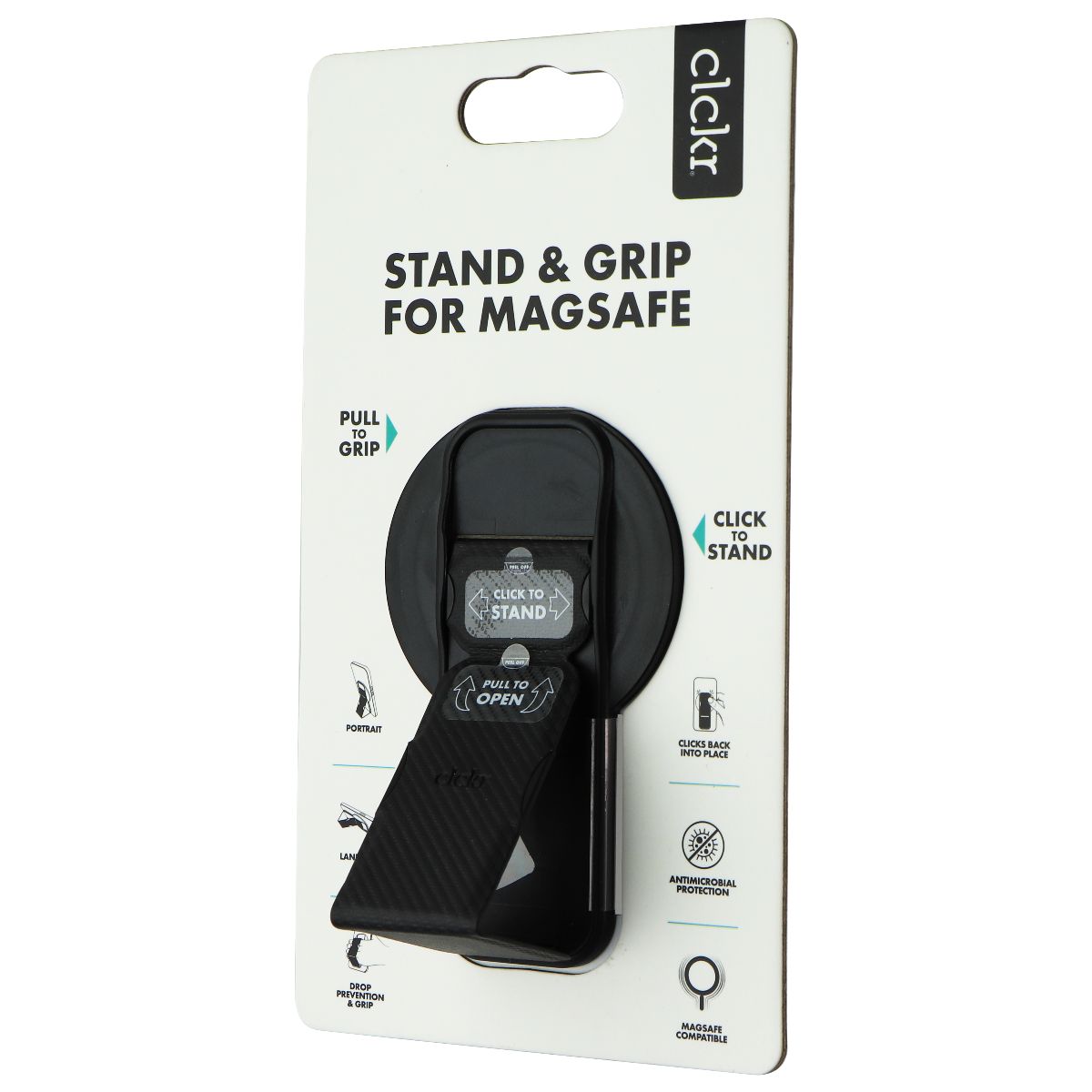 CLCKR Stand & Grip for MagSafe on Compatible iPhones - Black Cell Phone - Mounts & Holders Clckr    - Simple Cell Bulk Wholesale Pricing - USA Seller