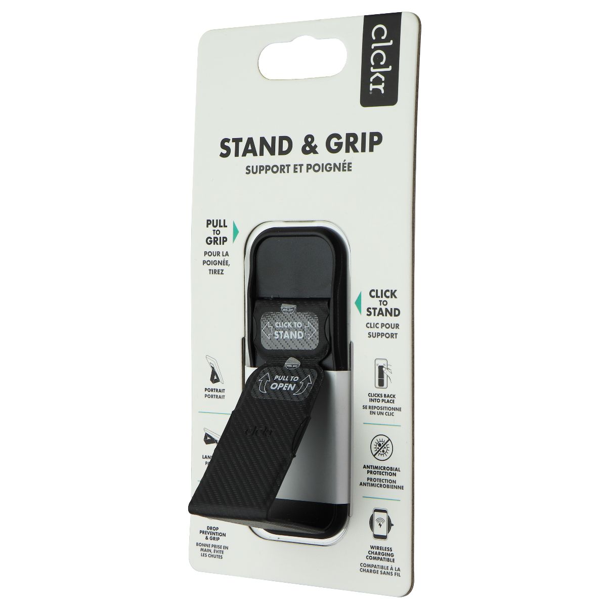CLCKR Stand & Grip Universal Adhesive Kickstand Grip for Smartphones - Black Cell Phone - Mounts & Holders Clckr - Simple Cell Bulk Wholesale Pricing - USA Seller