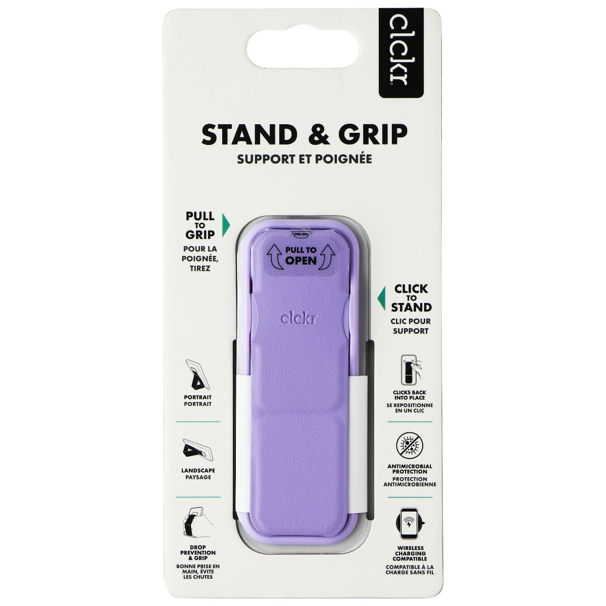 CLCKR Stand & Grip Universal Adhesive Kickstand Grip for Smartphones - Lilac Cell Phone - Mounts & Holders Clckr    - Simple Cell Bulk Wholesale Pricing - USA Seller