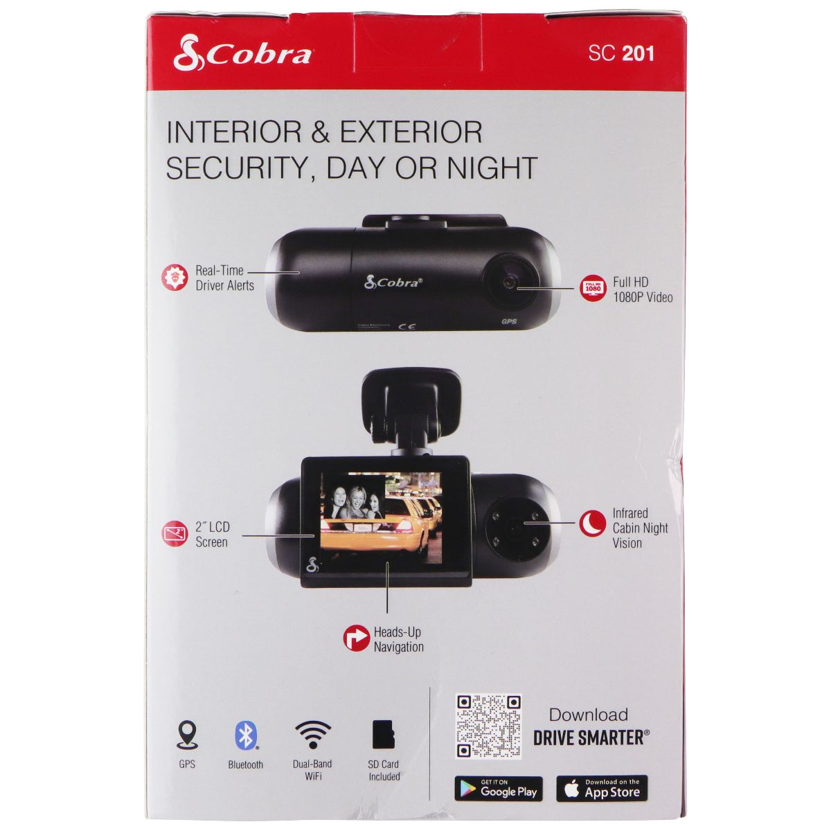 Cobra SC 201 Full HD Dual-View Smart Dash Cam w/ Navigation & Real-Time Alerts Car Video - Other Vehicle Electronics Cobra - Simple Cell Bulk Wholesale Pricing - USA Seller