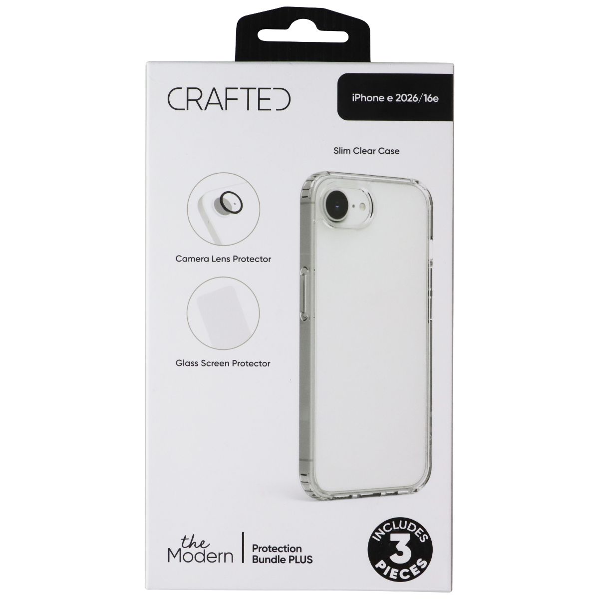 Crafted Modern 3 Piece Protection Bundle for Apple iPhone 17e/16e - Clear Cell Phone - Accessory Bundles Crafted - Simple Cell Bulk Wholesale Pricing - USA Seller