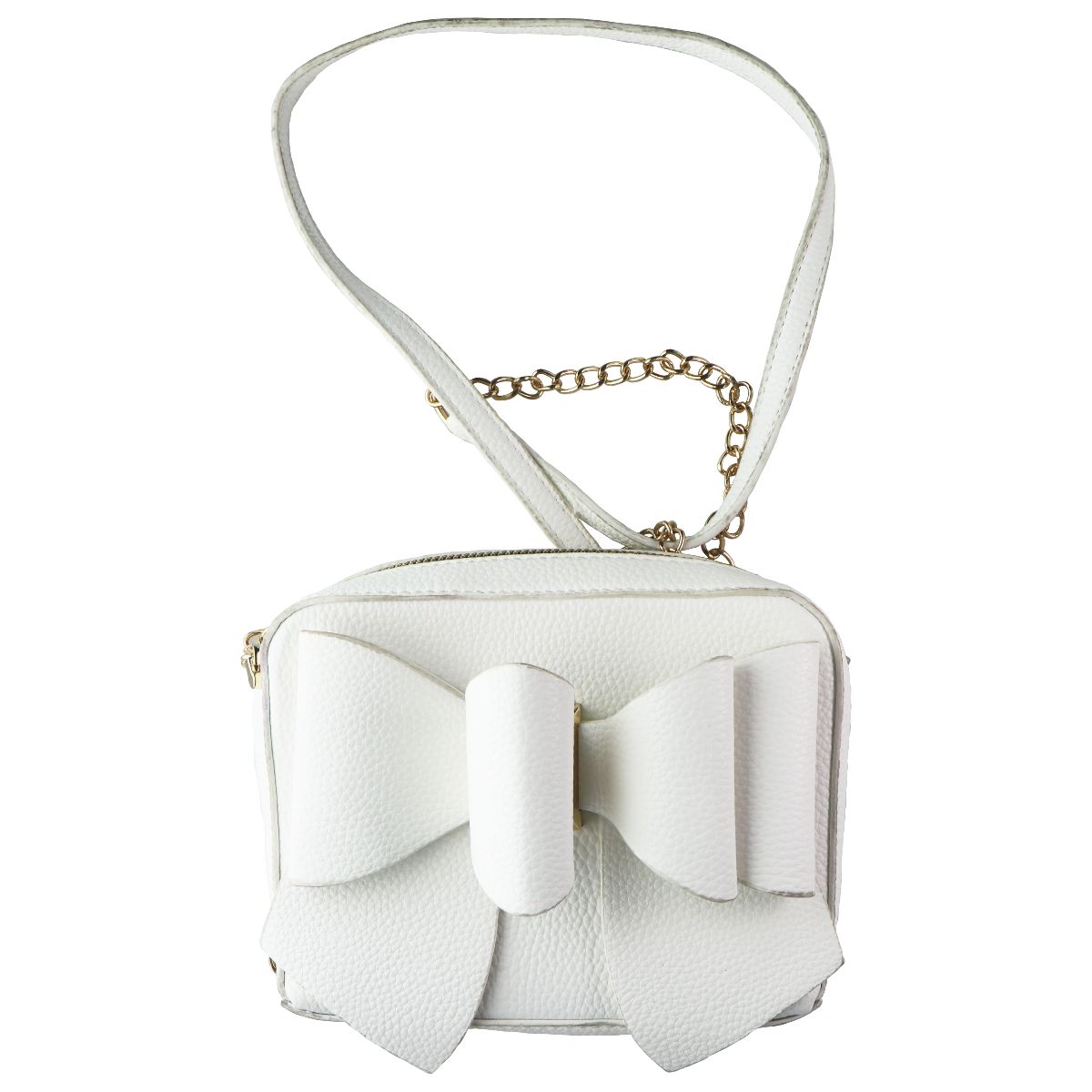 Crossi Leather Zip-Up Bowtie Handbag Purse with Shoulder Strap - White/Gold Womens Handbags & Purses Crossi - Simple Cell Bulk Wholesale Pricing - USA Seller