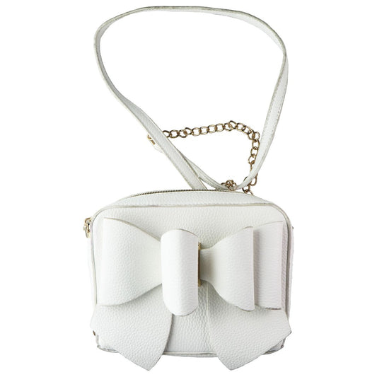 Crossi Leather Zip-Up Bowtie Handbag Purse with Shoulder Strap - White/Gold Womens Handbags & Purses Crossi - Simple Cell Bulk Wholesale Pricing - USA Seller