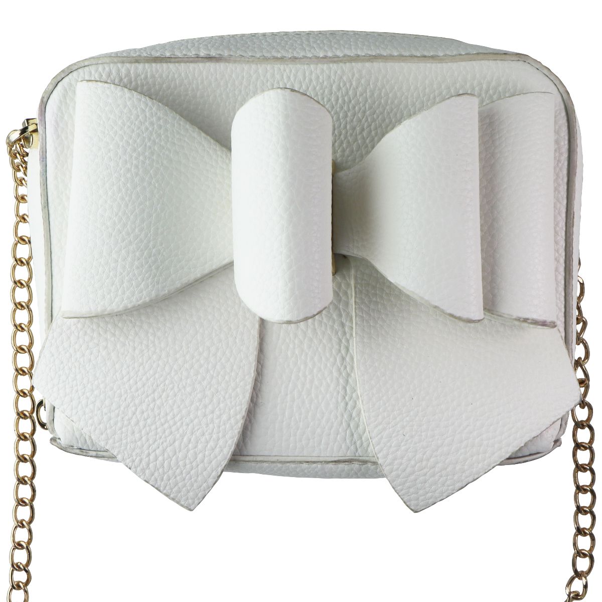Crossi Leather Zip-Up Bowtie Handbag Purse with Shoulder Strap - White/Gold Womens Handbags & Purses Crossi - Simple Cell Bulk Wholesale Pricing - USA Seller