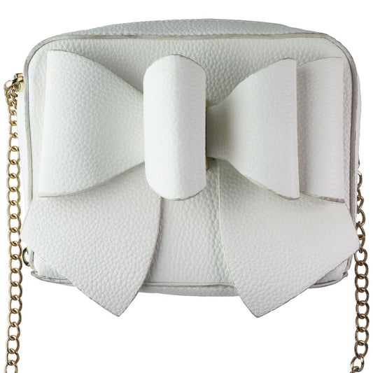 Crossi Leather Zip-Up Bowtie Handbag Purse with Shoulder Strap - White/Gold Womens Handbags & Purses Crossi - Simple Cell Bulk Wholesale Pricing - USA Seller